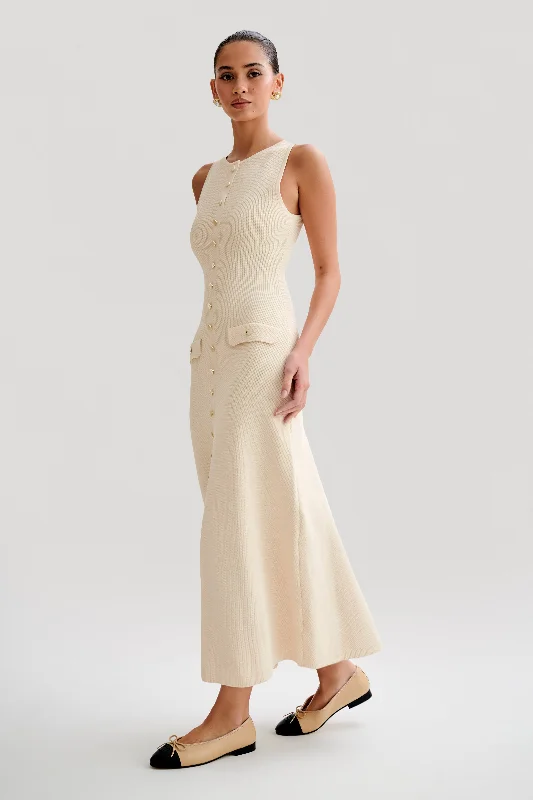 Sawyer Sleeveless Buttoned Maxi Dress - Ivory