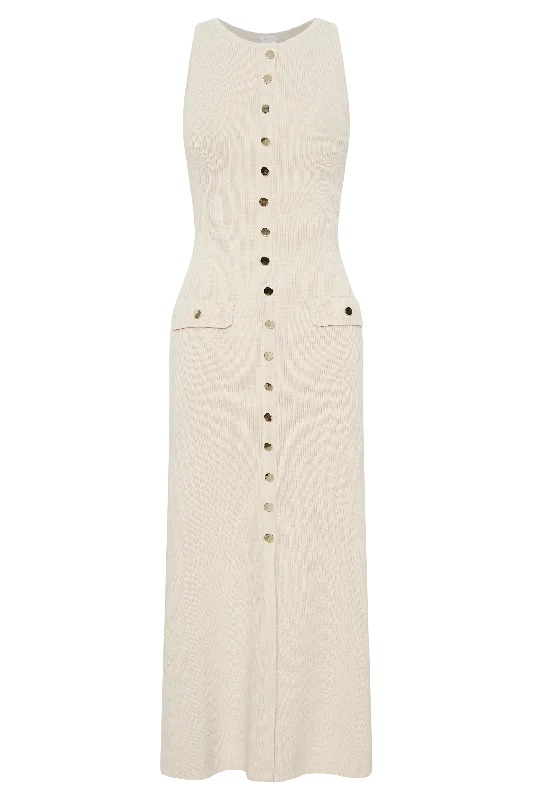 Sawyer Sleeveless Buttoned Maxi Dress - Ivory