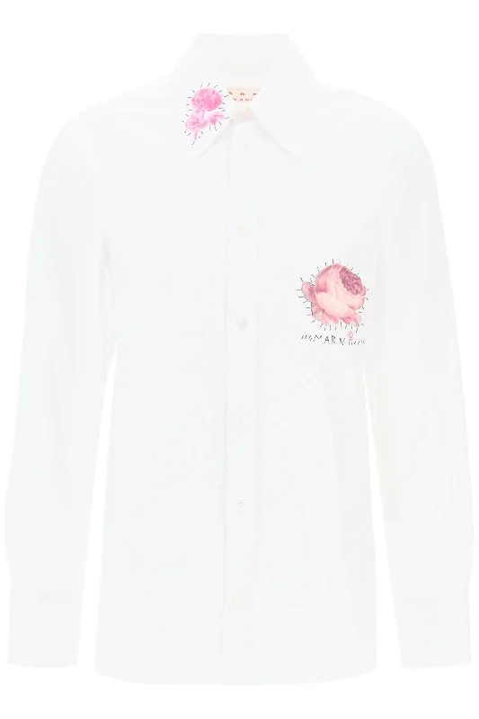 ""shirt with flower print patch and embroidered logo CAMA0103SXTCY67 LILY WHITE