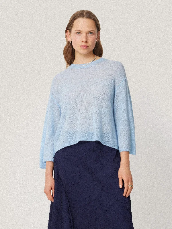 Soft Gauzy Knit T-shirt | Light Blue