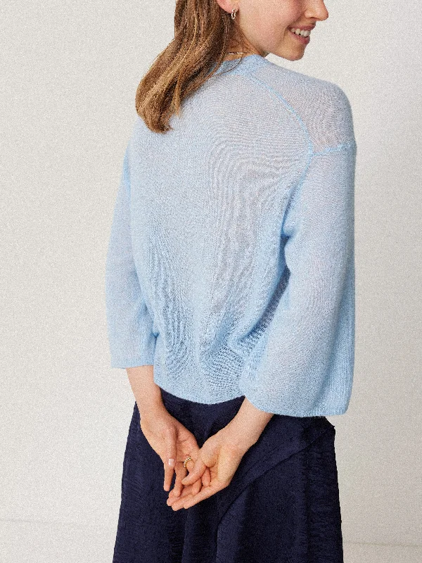 Soft Gauzy Knit T-shirt | Light Blue