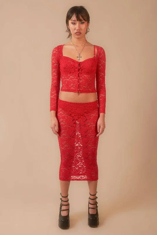 Red Sonja Lace Sheer Midi Skirt