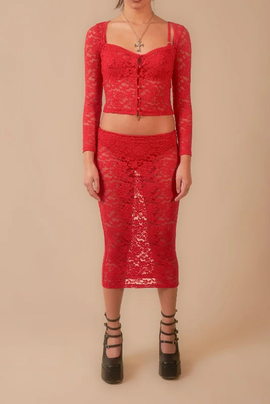 Red Sonja Lace Sheer Midi Skirt