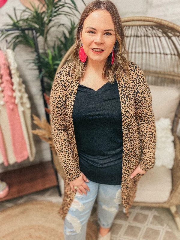 Last Chance Size 1XL | Put Me In The Spotlight Leopard Open Front Cardigan in Tan