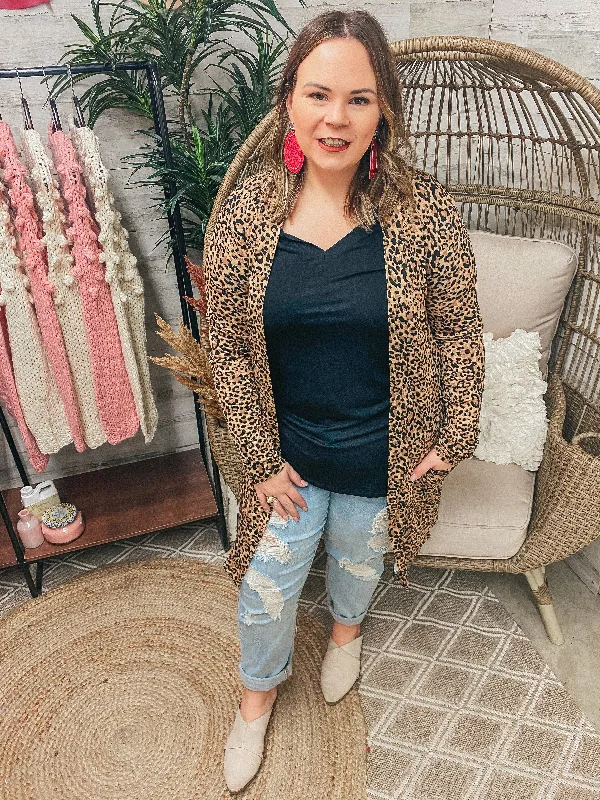 Last Chance Size 1XL | Put Me In The Spotlight Leopard Open Front Cardigan in Tan