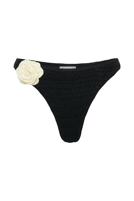 Valencia Rose Contrast Crochet Bikini Bottom - Black