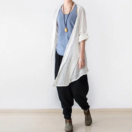 White chunky cotton cardigan long coat