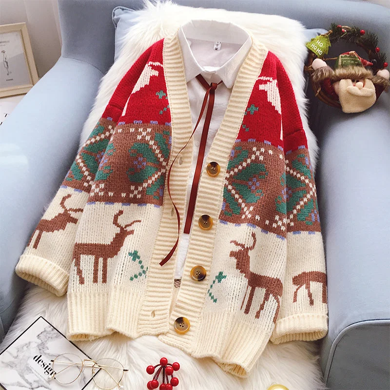 Christmas fawn knitted jacket yv46022