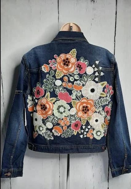 Women's Denim Jean Jacket with Embroidered Floral Back - J14847JM