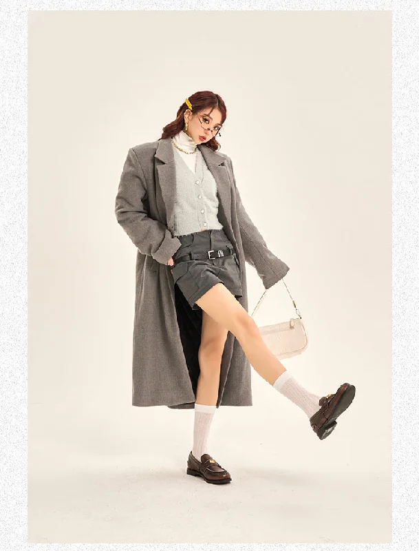 Kathryn Grey Long Sleeve Blazer Jacket Long Coat