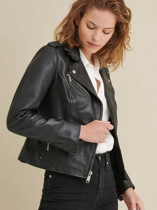 Madeline Asymmetrical Leather Jacket Black