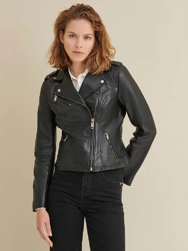 Madeline Asymmetrical Leather Jacket Black